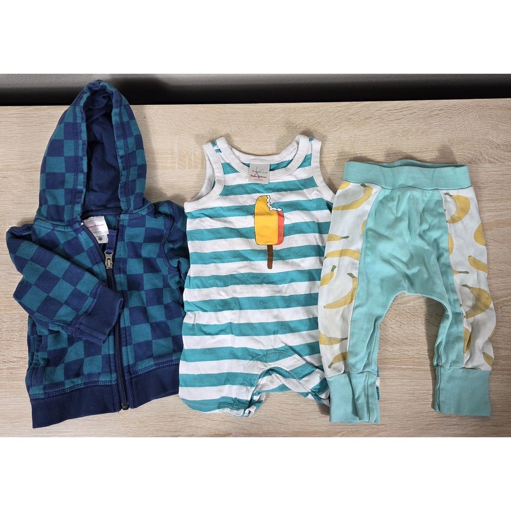 Hanna Andersson Baby Bundle 3 Pc Dino Hoodie Popsicle Romper Organic Cotton...